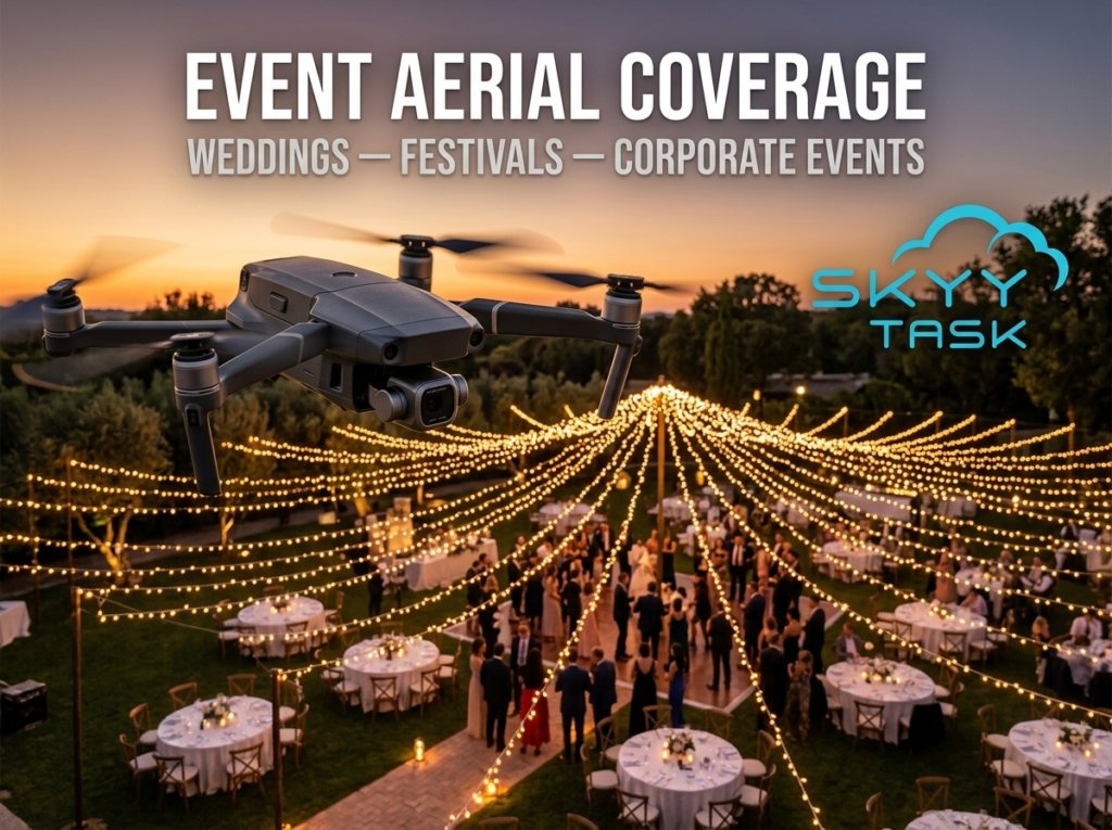 Event aerial coverage drone photography weddings festivals corporate