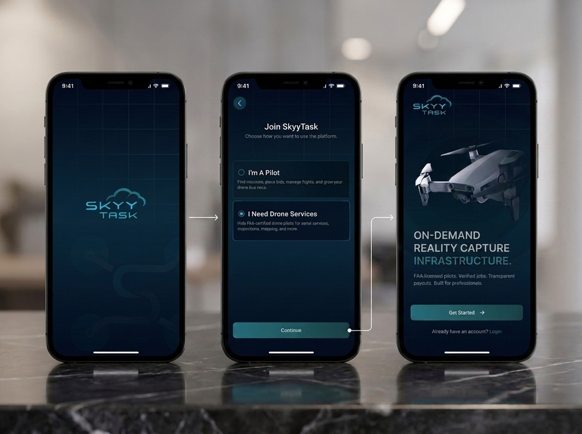 SkyyTask V2 coming soon, app preview on three iPhones