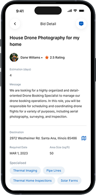 SkyyTask app – bid details left screen