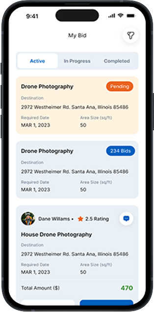 SkyyTask app – my bids right screen